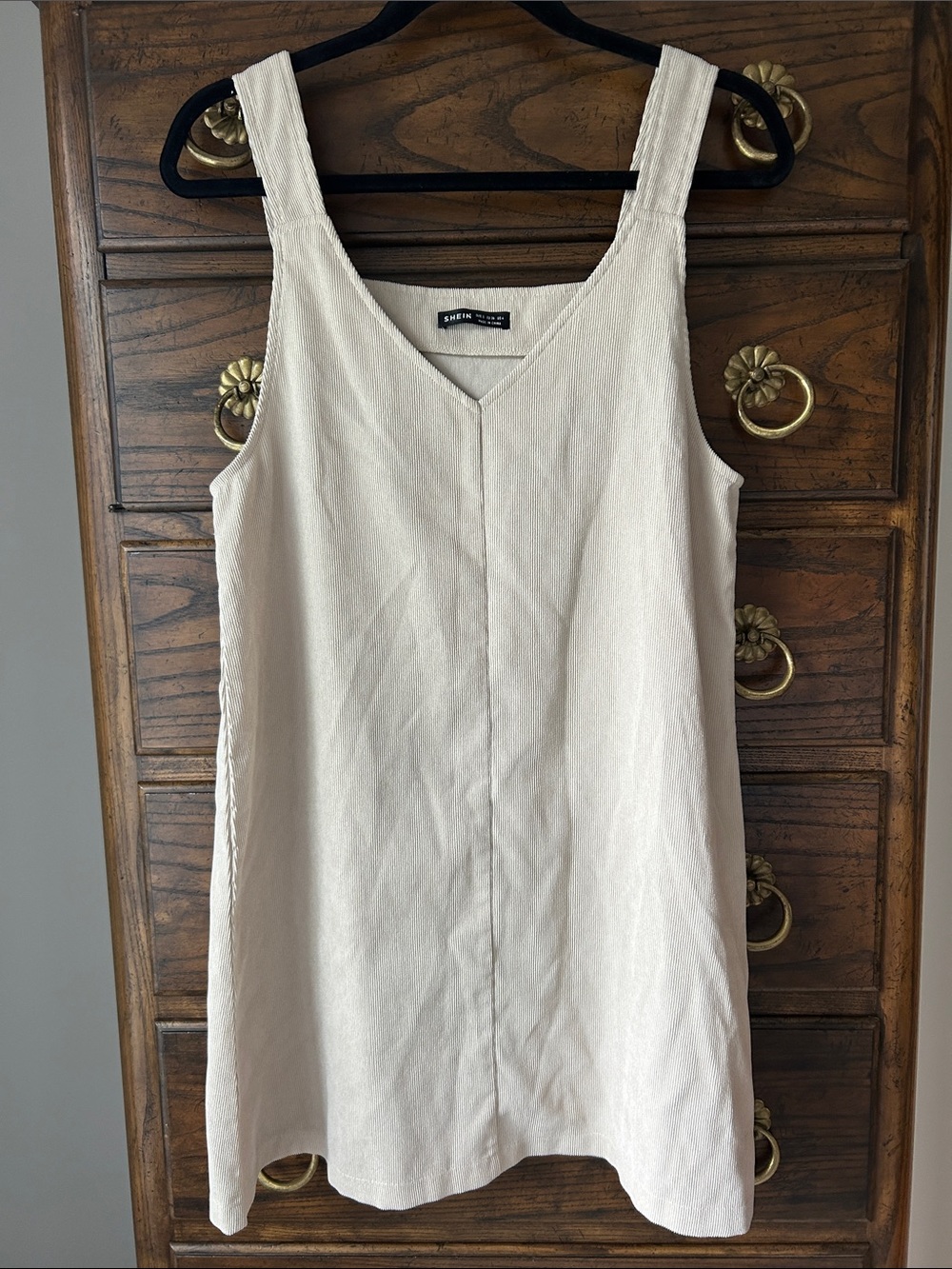 SHEIN Tan V-Neck Corduroy Jumper, Size S